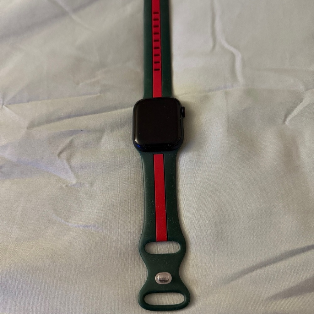 Apple Watch with Green and Red Band